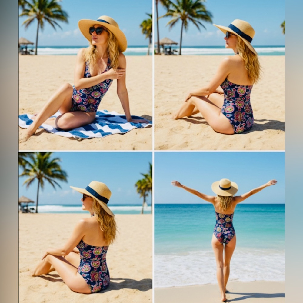 Liz Claiborne Blue One Piece Swimsuit Floral